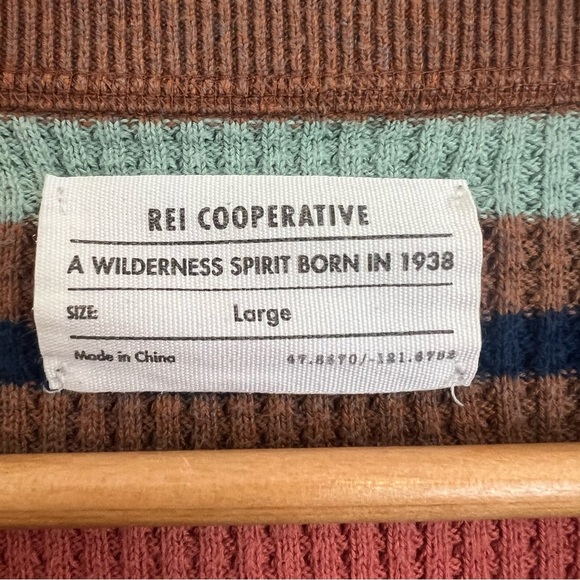 REI Sweater Womens Large Waffle Knit Striped Thermal 100% Cotton Wallace Lake - Picture 2 of 9